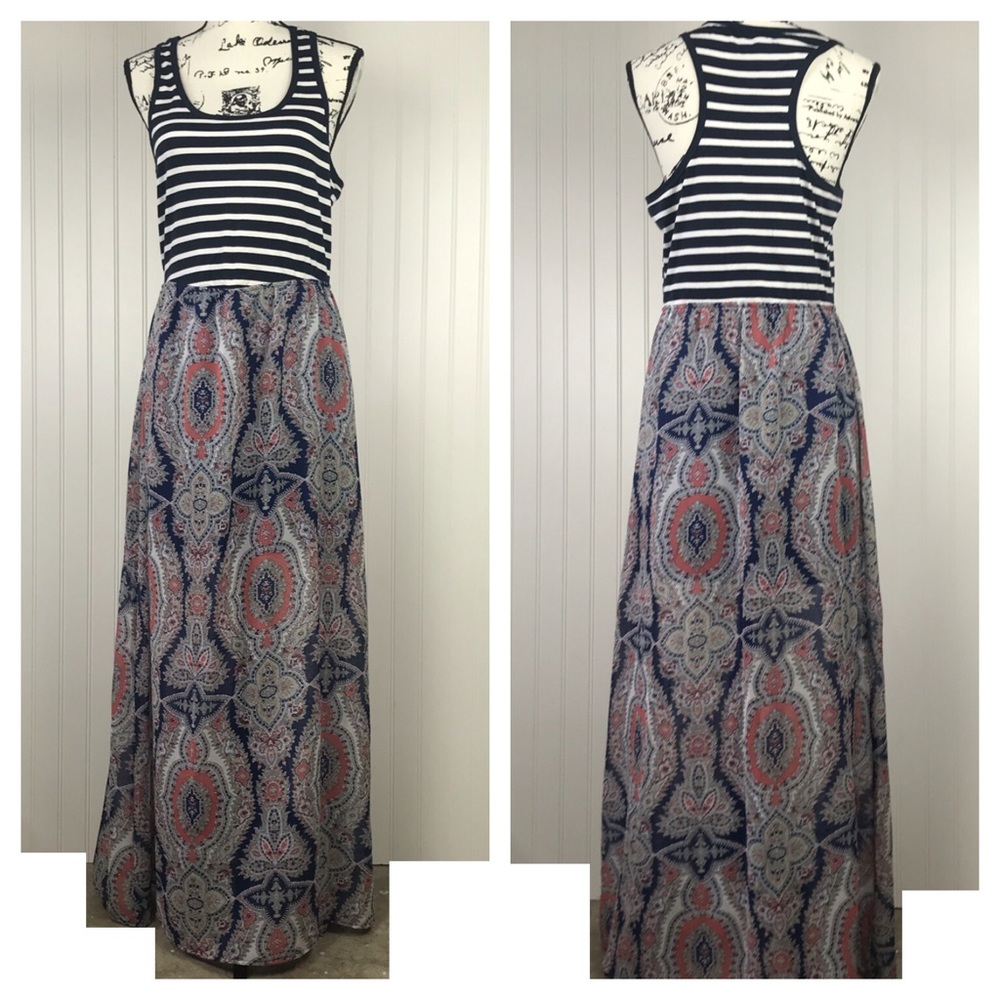 Wallflower Maxi Navy Blue Tank Dress-Sheer Skirt